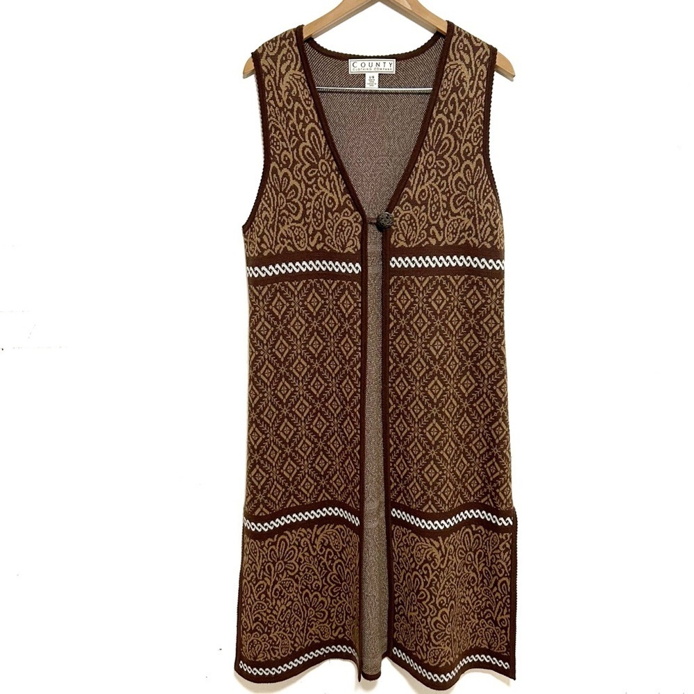 Vintage county clothing company wool blend damask duster sweater size large